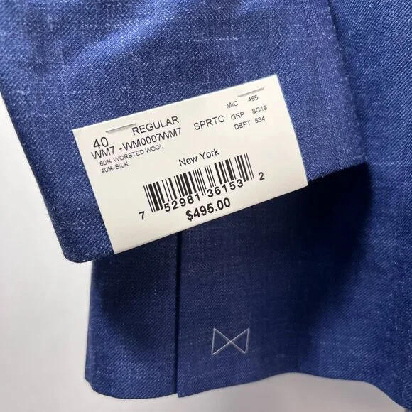 NWT WALTER MORTON 40R Royal Blue 2 Btn Worsted Wool Blazer Made in USA - Picture 6 of 7